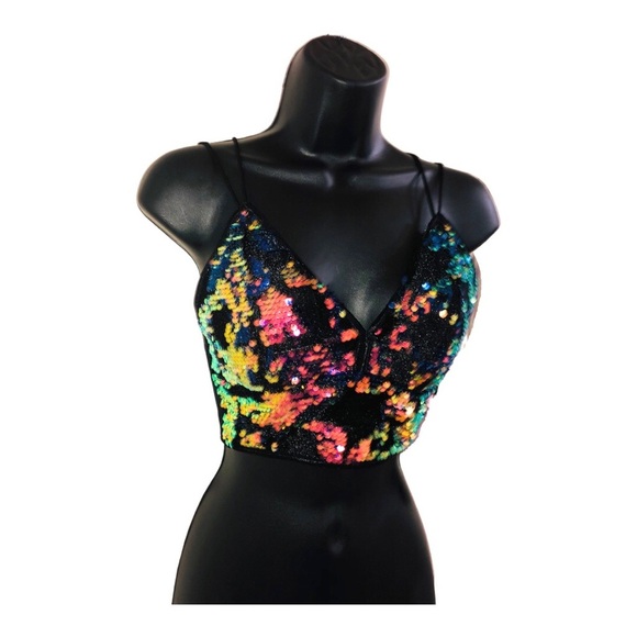 Sexy Cropped padded mermaid sequin‎ v-neck velvet bustier top. size XS new - Picture 5 of 16